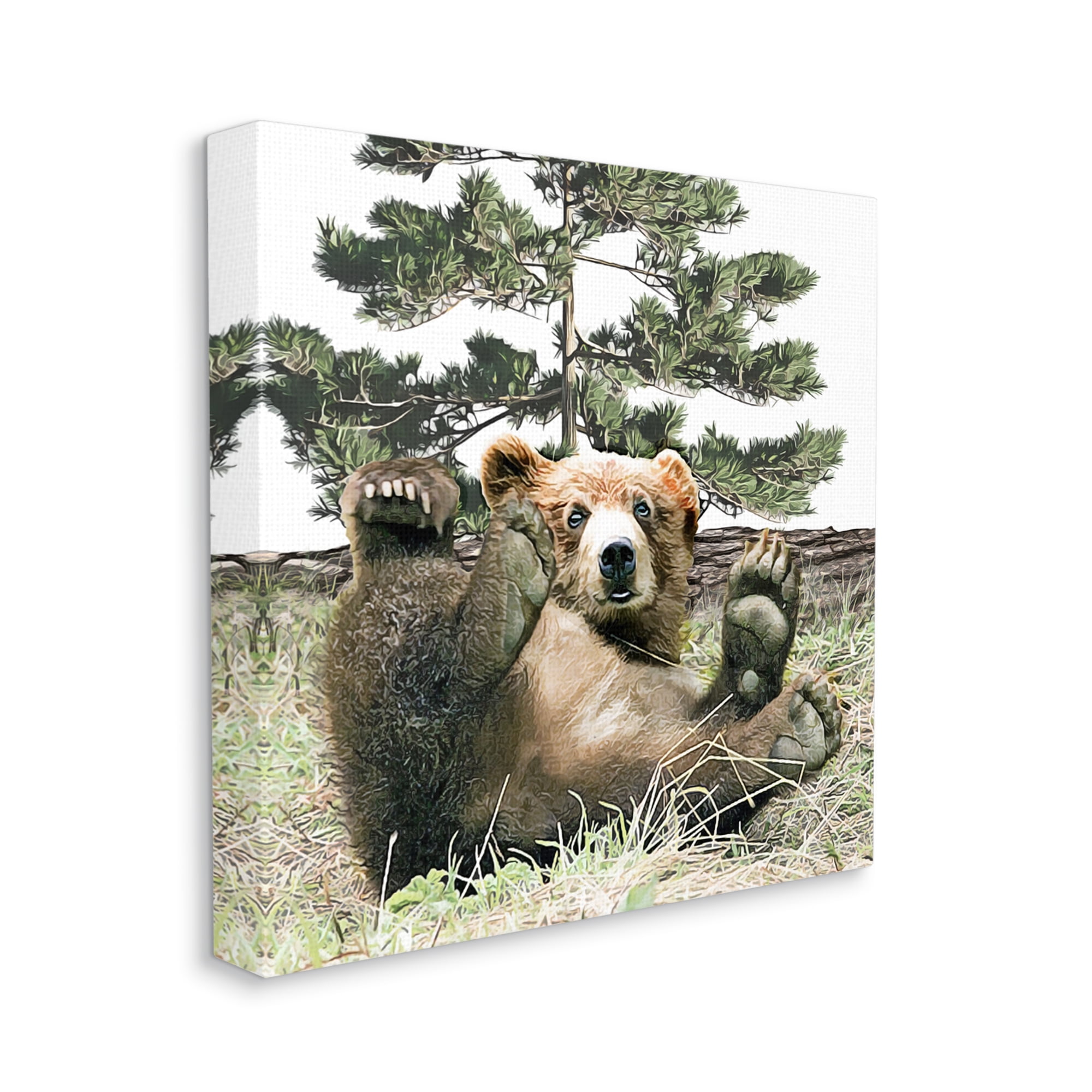 Stupell Playing Bear Cub Forest Trees Animals & Insects Painting Gallery Wrapped Canvas Print Wall Art