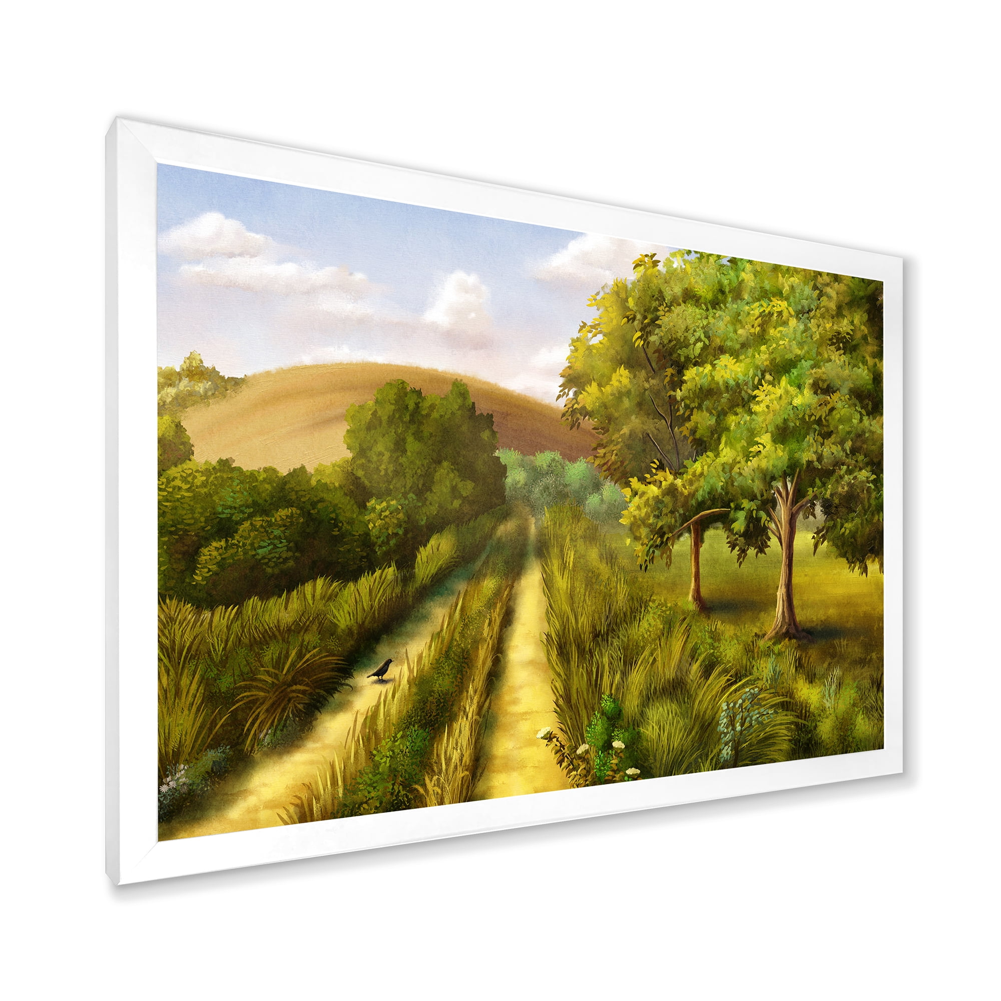 Vital Country Road During Summer 20 in x 12 in Framed Painting Canvas Art Print, by Designart