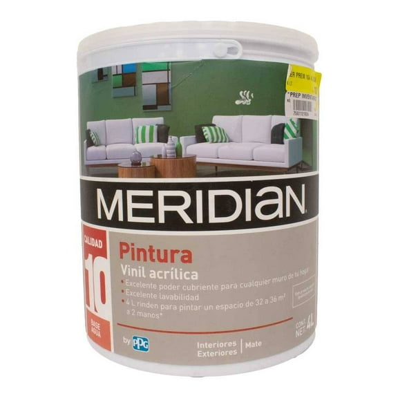 Pintura Meridian Mate para Interiores y Exteriores Vinil Acrílica 4 Litros