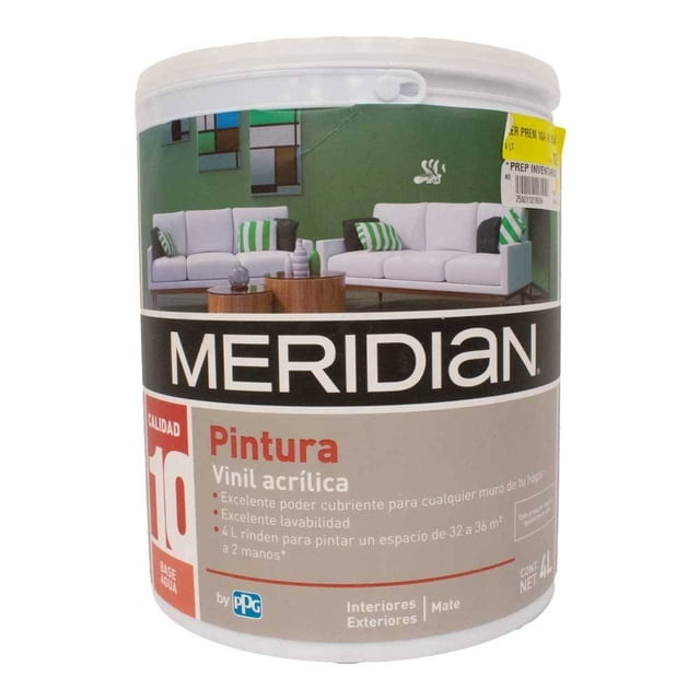 Pintura Meridian Mate para Interiores y Exteriores Vinil Acrílica 4 Litros