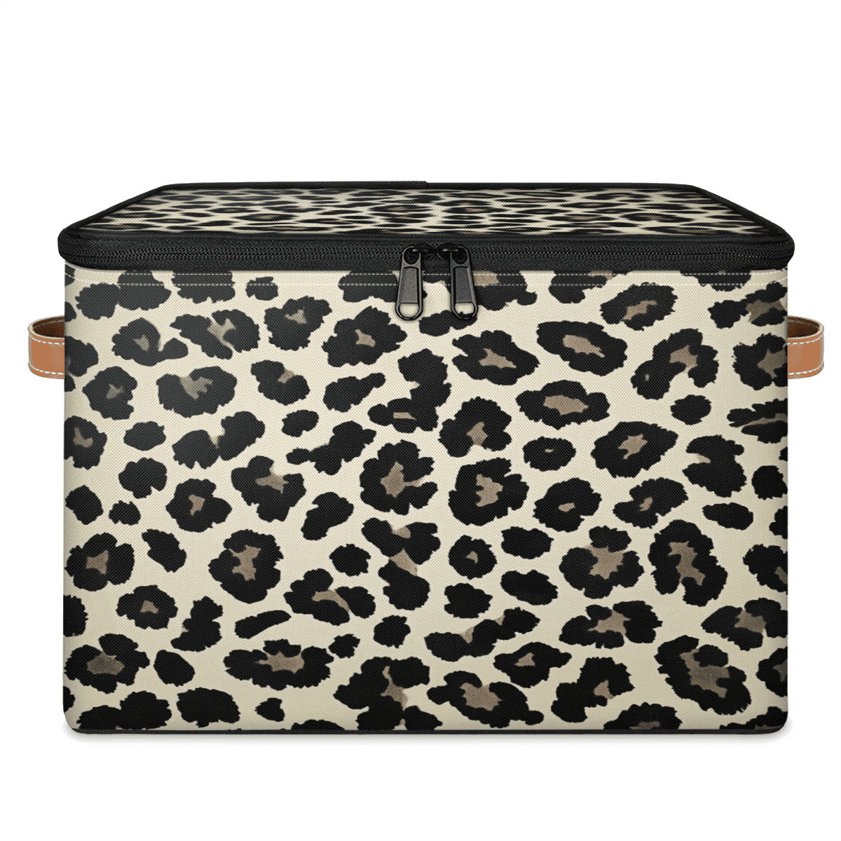 ADECORIVY Black Cream Leopard Print Storage Bin with Zipper Lid, Fabric Foldable Shelf Baskets Boxes, Closet Lidded Storage Bins, Decorative Clothes Organizer for Bedroom Home