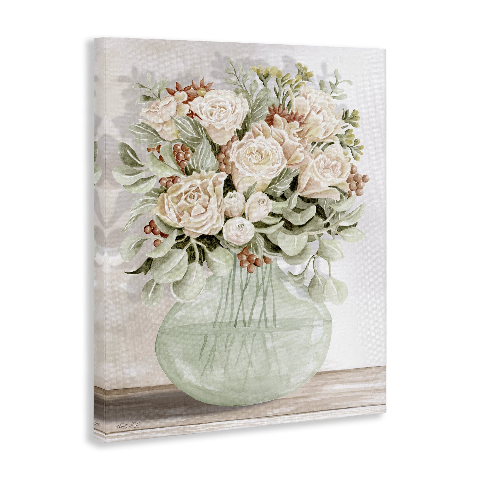 Stupell Industries Rose & Herb Bouquet Plants & Flowers Painting Wrapped Canvas Art Print Wall Art, 16 x 20