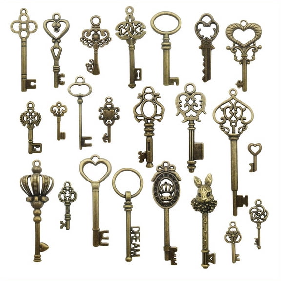 AcriJoy Key Charms Pendant Vintage Antique Style Mixed Bronze Iron for DIY Jewelry Making 46 Pieces