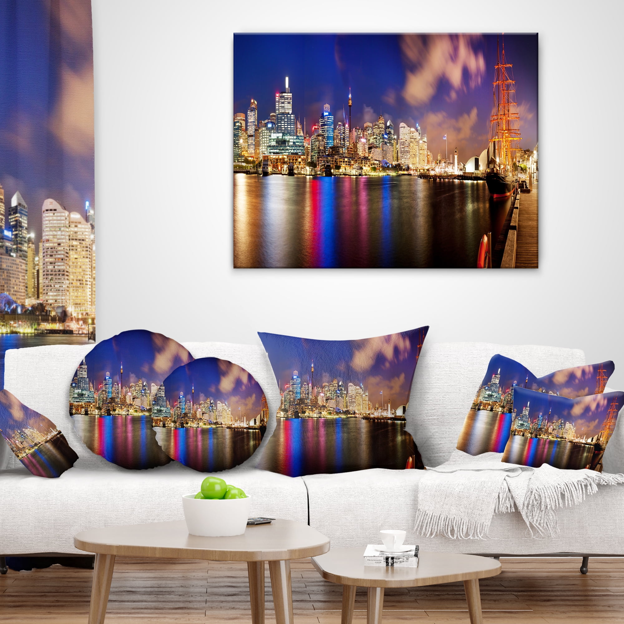Designart Colorful Sydney Skyline - Cityscape Photography Throw Pillow - 12x20