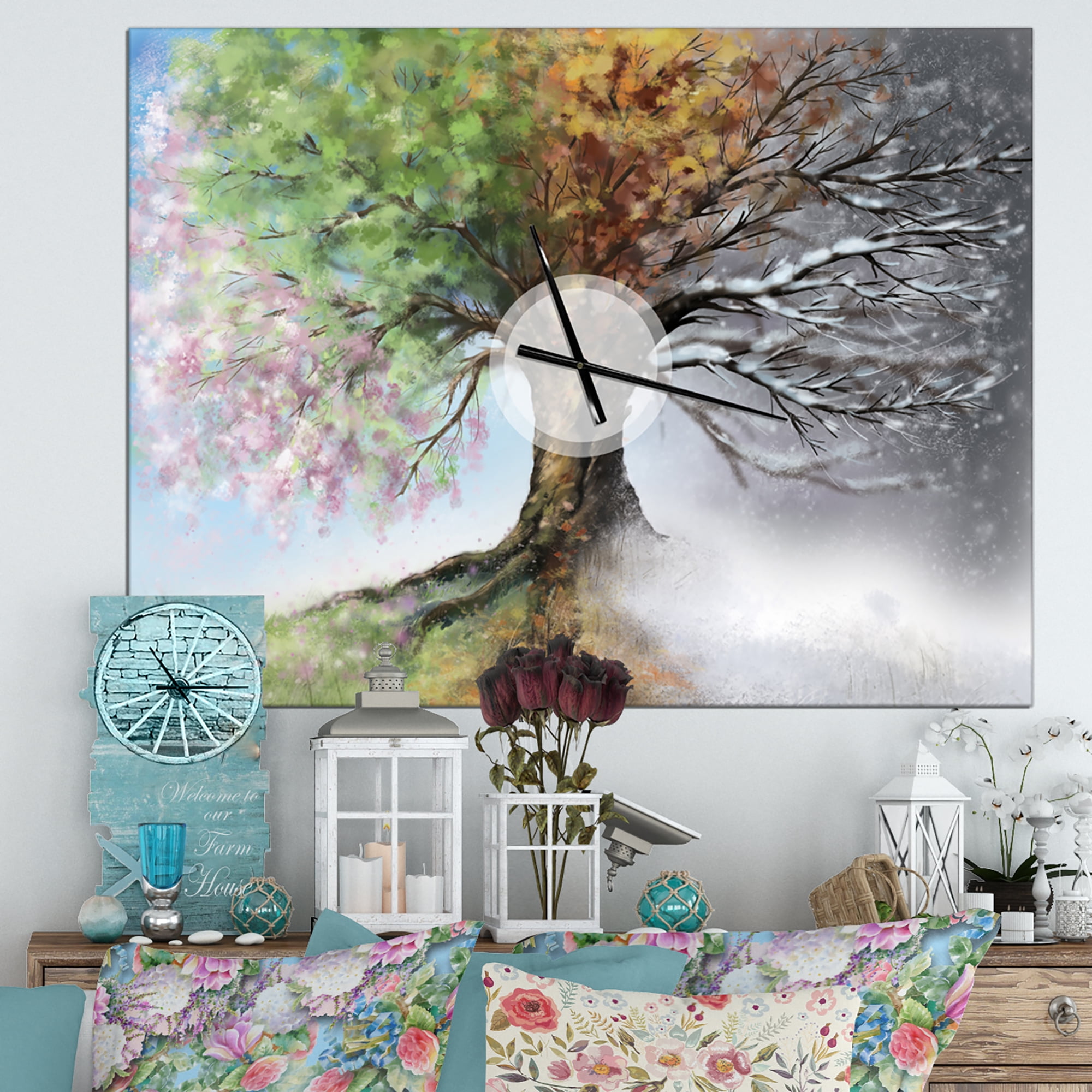 Designart 'Tree with Four Seasons' Rustic wall clock