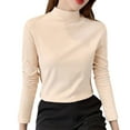 thumbnail image 4 of Arlun,Women's Turtleneck Neck Tshirts Oversized Long Sleeve Slim Fitted T Shirts Casual Soft Comfortable Lightweight Solid Color Basic Tops for Fall Winter 2025 Beige L, 4 of 8