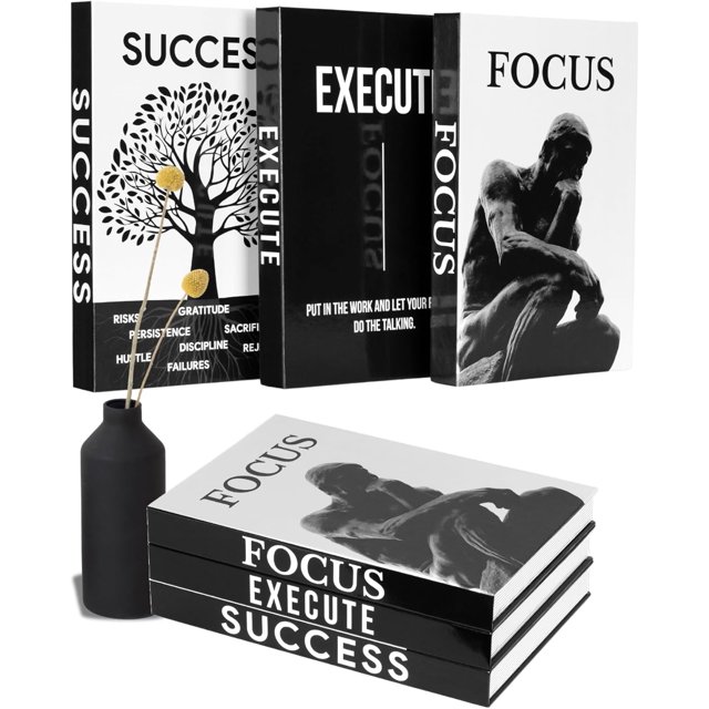 SHIBA-Motivational Desk Decor Set of 3 Decorative Books for Home Office Decor | Decoration Salon for Living Room Decor, Coffee Table Decor Fake Books for Decoration Bookshelf Decor Office Desk Access