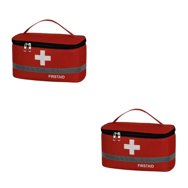 Cateissary Bolsa de botiquín de primeros auxilios Bolsas de medicina de mango ligero portátil Caja médica de ahorro de espacio Negocios de Rojo Grande 2piezas