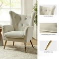 thumbnail image 3 of Velvet Armchair Wingback Home Lounge Single Sofa Upholstered Tufted Accent Chair Golden Leg Living Room Adult Tan, 3 of 7