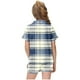 thumbnail image 4 of Odeerbi 2-12 Años Niños Niñas Pijama de Verano de Satén Con Solapa de Muesca Camisas de Manga Corta Pantalones Cortos Conjunto Suave Estampado Retro de Cuadros Ropa de Dormir, 4 of 6