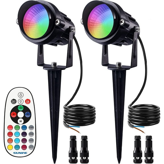 SUNVIE 12W RGB Christmas Low Voltage Color Changing Landscape Lighting Waterproof LED Outdoor Spotlight for Yard Garden Holiday Decorations, 2 pack