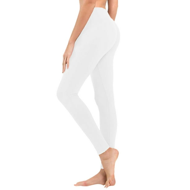 MAWCLOS Women Leggings High Waist Yoga Pants Solid Color Workout Pant Slim  Fit Fitness Tummy Control Bottoms White L/XL
