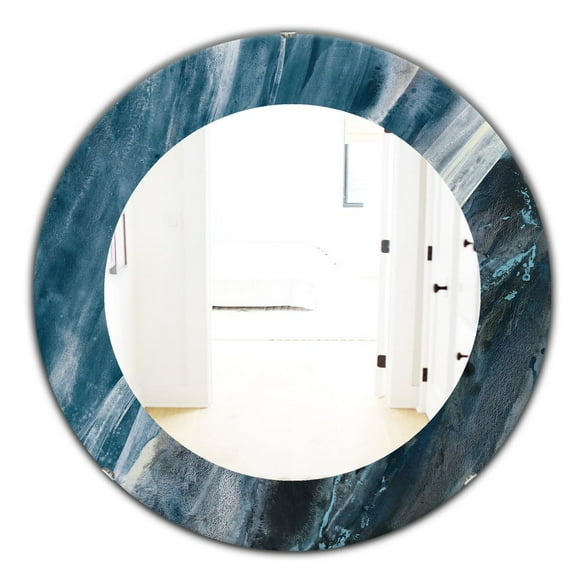 Designart 'Splash Blue Indigo' Modern Mirror - Oval or Round Wall Mirror - 32x32