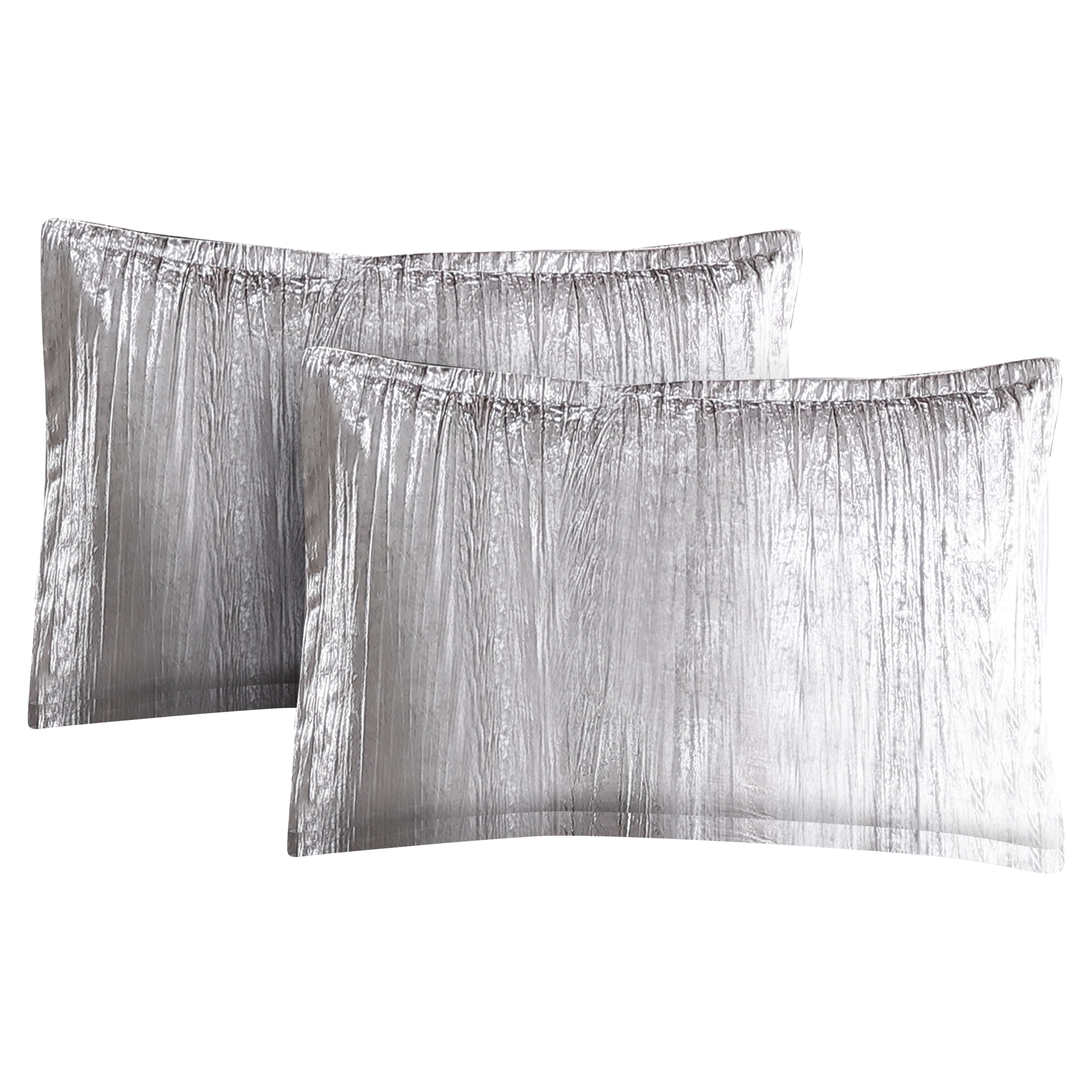 Riverbrook Home 7 Piece Comforter Set, King, Silver, Turin Silver Crinkle Velvet, Polyfill, Adult