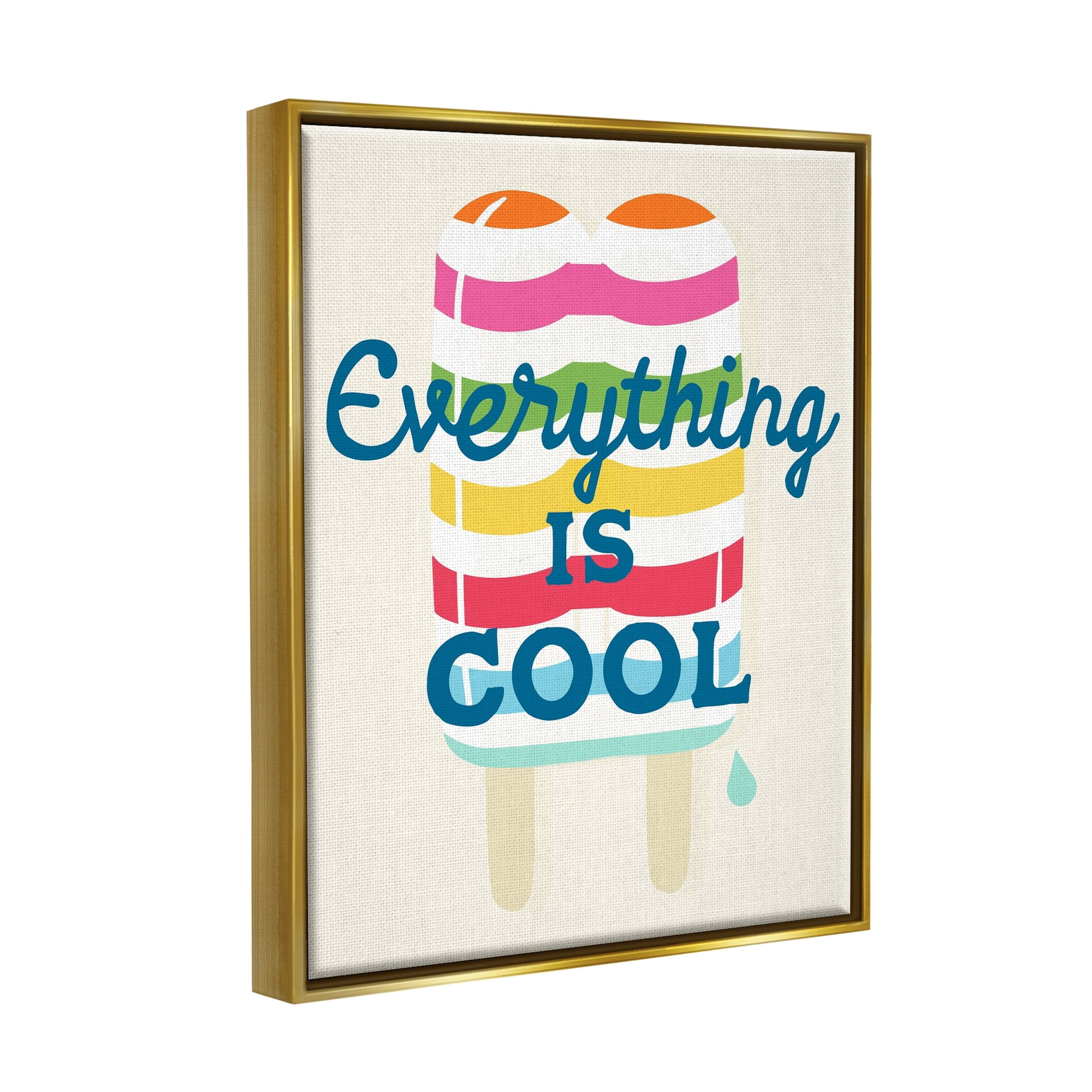 Stupell Industries Everything Is Cool Summer Striped Ice Pop Snack Graphic Art Metallic Gold Floating Framed Canvas Print Wall Art, Design by Daphne Polselli