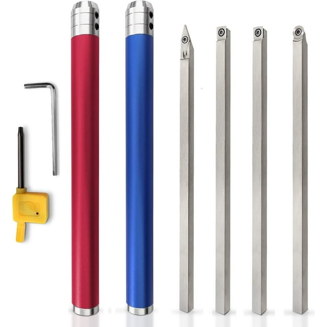TFixol Carbide Wood Lathe Tools , Outils de Tournage sur Bois Ensemble d'Outils de Tournage sur Bois, avec Insert Rond/carré/diamant et Poignée de Prise en Alliage d'Aluminium Interchangeable