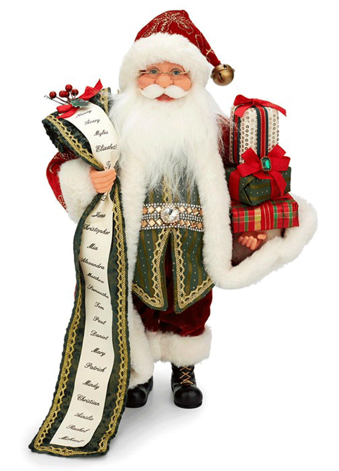 Santa with gifts salt and pepper shakers Christmas salt and pepper shakers white and gold with holly and berries Holly Holiday shakers
