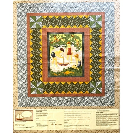 1 Panel – DIY Children Sailboat Swimming Cut & Sew Cotton Fabric Quilt Panel (Great for Sewing a Stuffed Doll Craft Projects Quilting Wall Hangings and More) 36 X 44