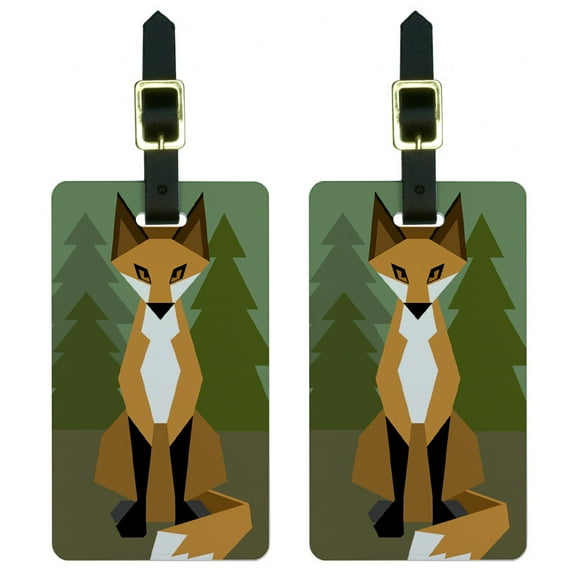 Geometric Forest Fox Luggage Tags Suitcase Carry-On ID, Set of 2