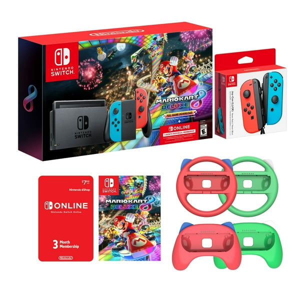 Nintendo Switch Mario Kart 8 Neon Multiplayer Racing Bundle Red Blue