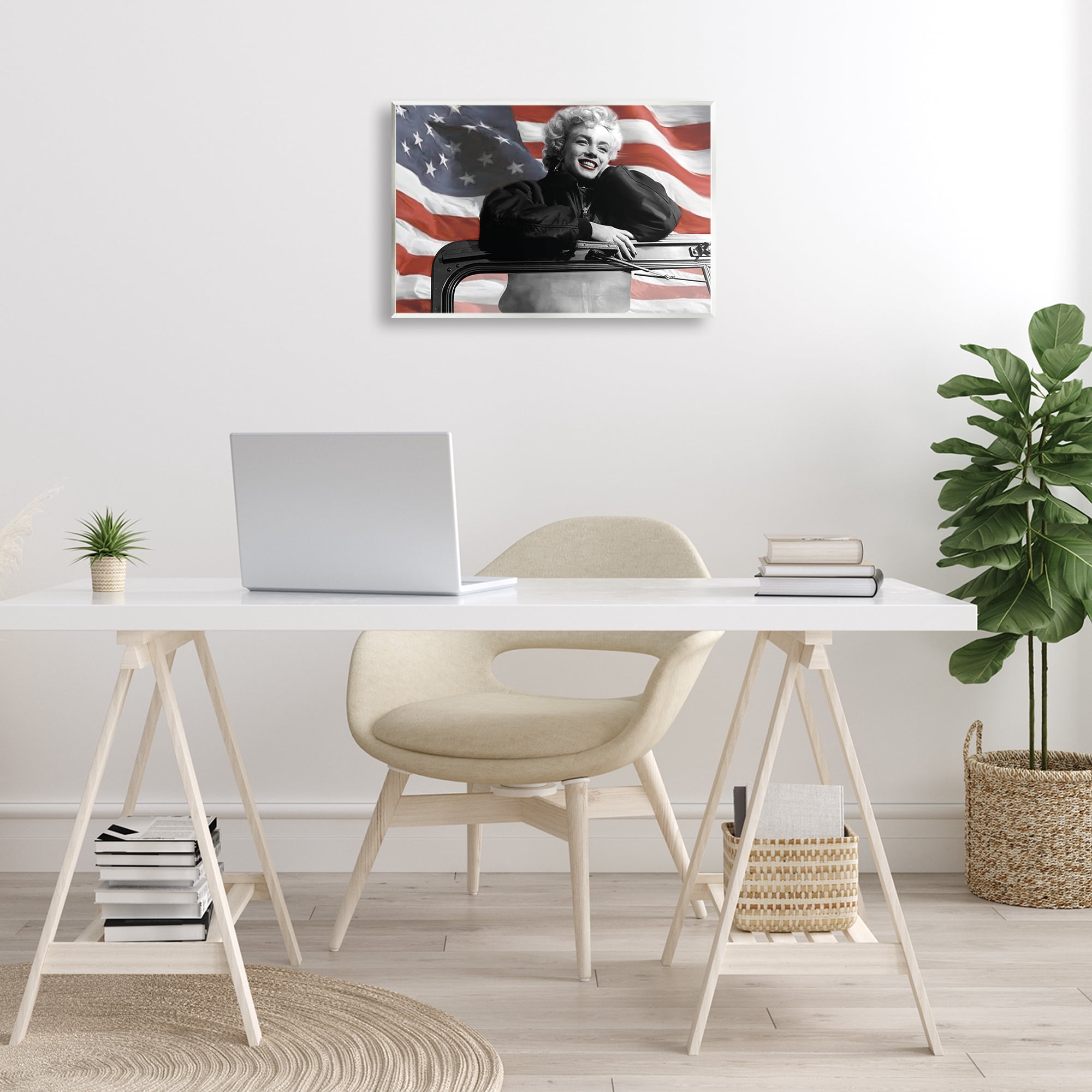 Stupell Industries Marilyn & Waving Flag People Painting Unframed Art Print Wall Art, 19 x 13
