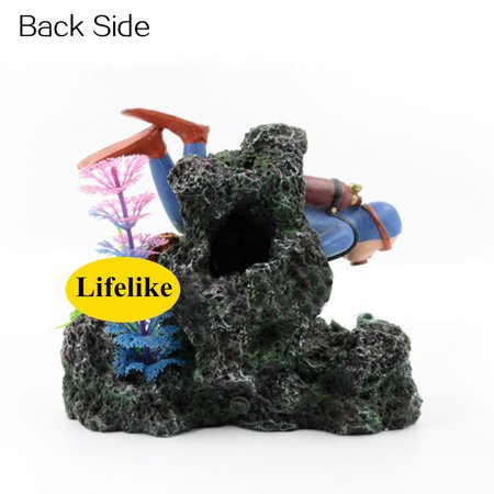 Aquarium Ornament Resin Treasure Diver Dive Rock Fish Tank