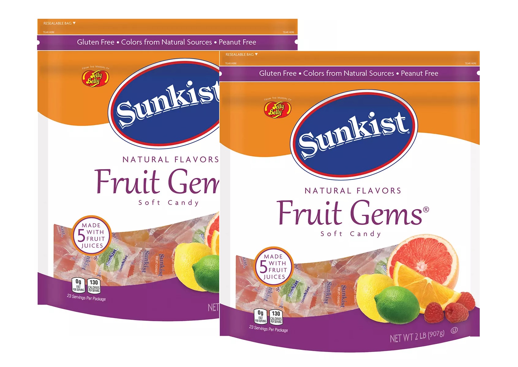 2 Pack Sunkist Fruit Gems Assorted Soft Candy, 2 lbs.