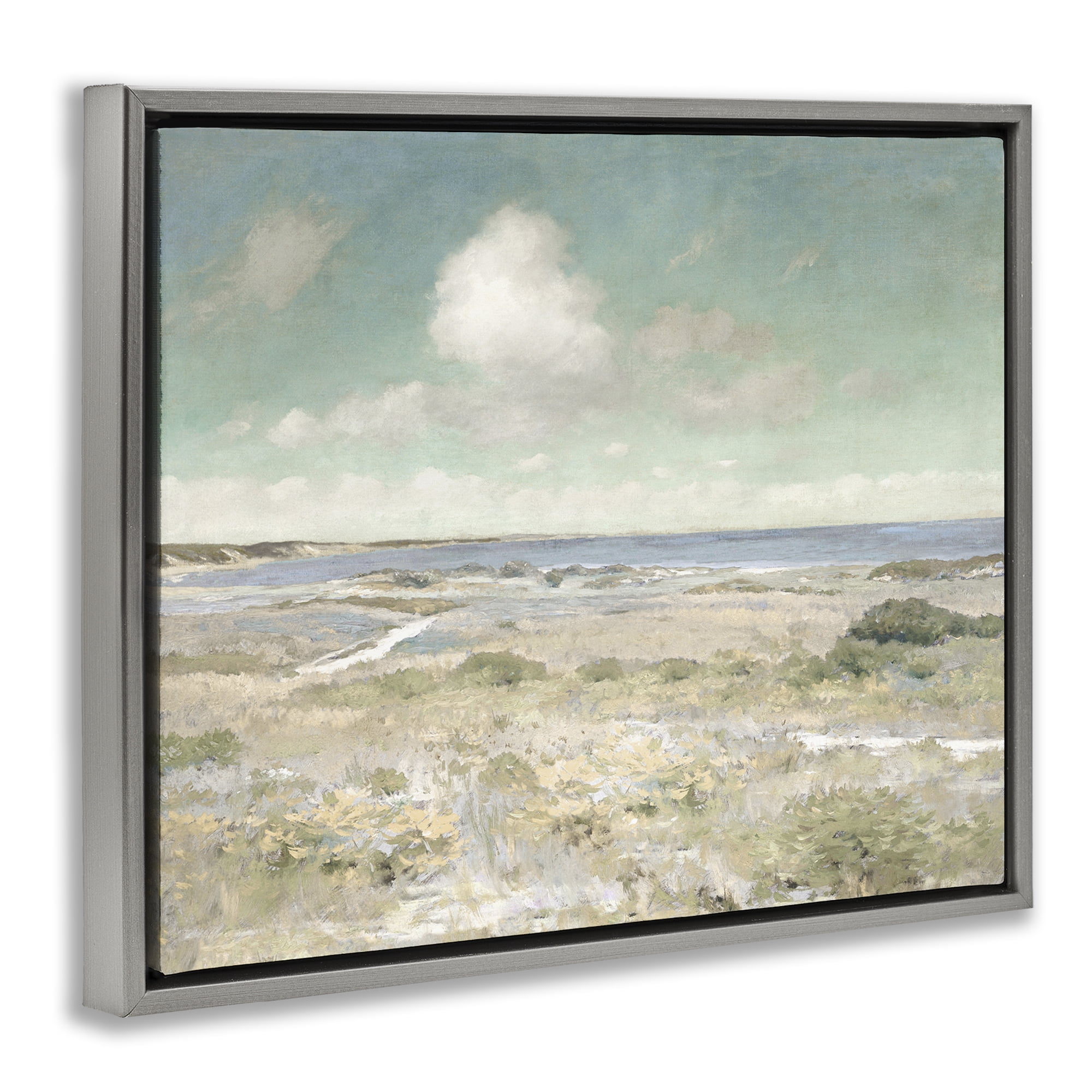 Stupell Industries Water View with Clouds Gray Framed Floater Canvas Wall Art, design by Christy McKee