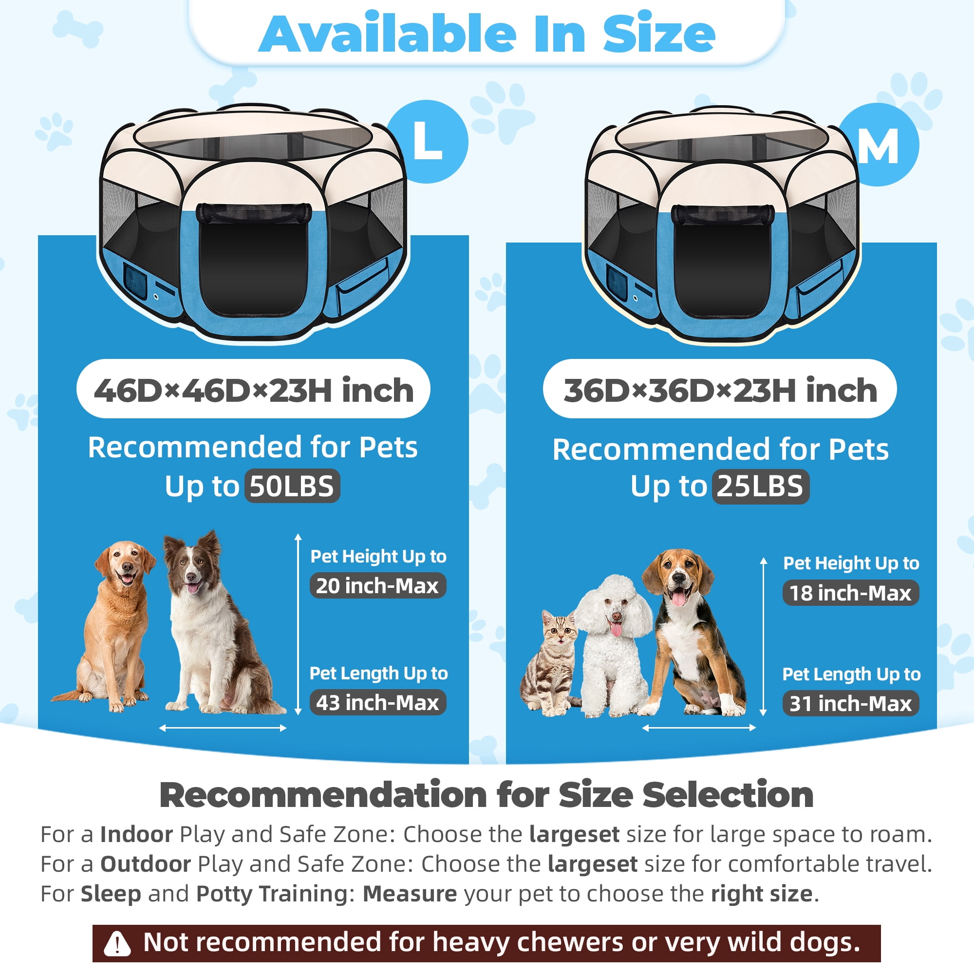 Large Pet Playpen for Dogs & Cats,45"/ 114CM Diameter 23"/60CM Height Pet Playpens Foldable Portable Indoor Outdoor Exercise Pen with Carrying Case for Cat Puppy Rabbit, Blue