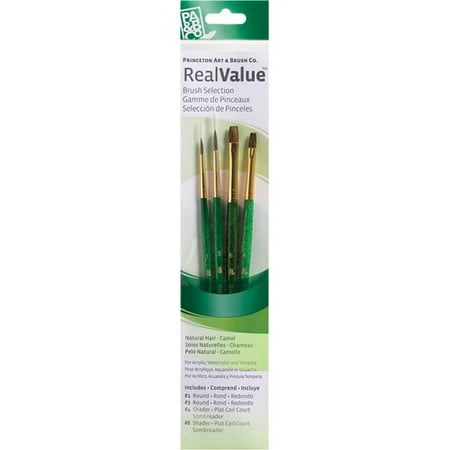 Princeton Brush Real Value 4-Brush Synthetic Hair Brush Set, Round 1, 3, Shader 4,