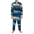 thumbnail image 3 of Daiia Vintage Colorful Patterned Dolphin for Men's Long-Sleeved Pajama Set – Soft & Comfortable Sleepwear Button-Up Pajamas Cozy Lounge Wear-Medium, 3 of 7