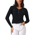 thumbnail image 1 of INSPIRAR CHIC Blusa de Mujer Otoño Invierno de Manga Larga Cuello en V Elegante Tejido Acanalado Talla L Negra, 1 of 6