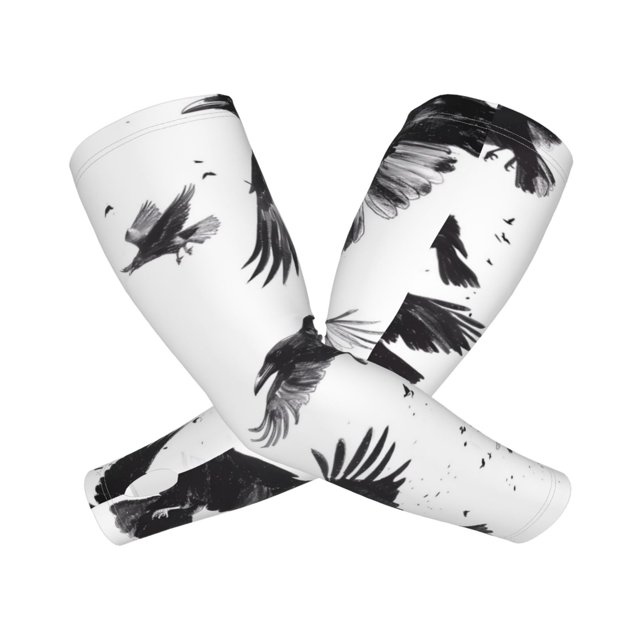 Balery Monochrome Flying Ravens Mangas Refrescantes para Brazos para Hombre y Mujer – Transpirables y Absorbentes de Humedad para Mujeres, Hombres y Niños