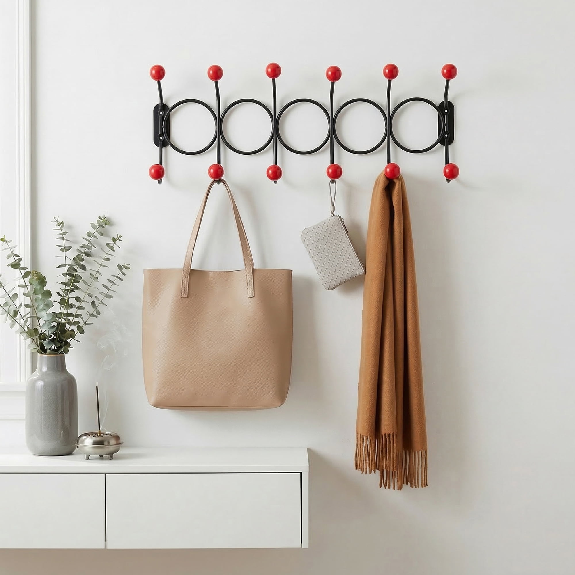 Unique Bargains Coat Rack Wall Mount with 12 Hooks for Entryway Bathroom Black 43.5"x16.5"