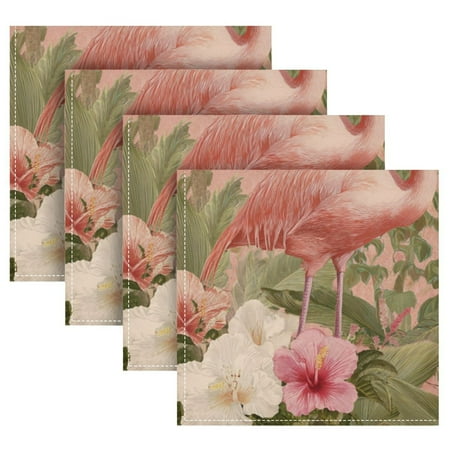 4 Pack 20'' x20" Satin Table Napkins Dinner Napkins for wedding Party Decoration events Flamingos in Tropical Garden
