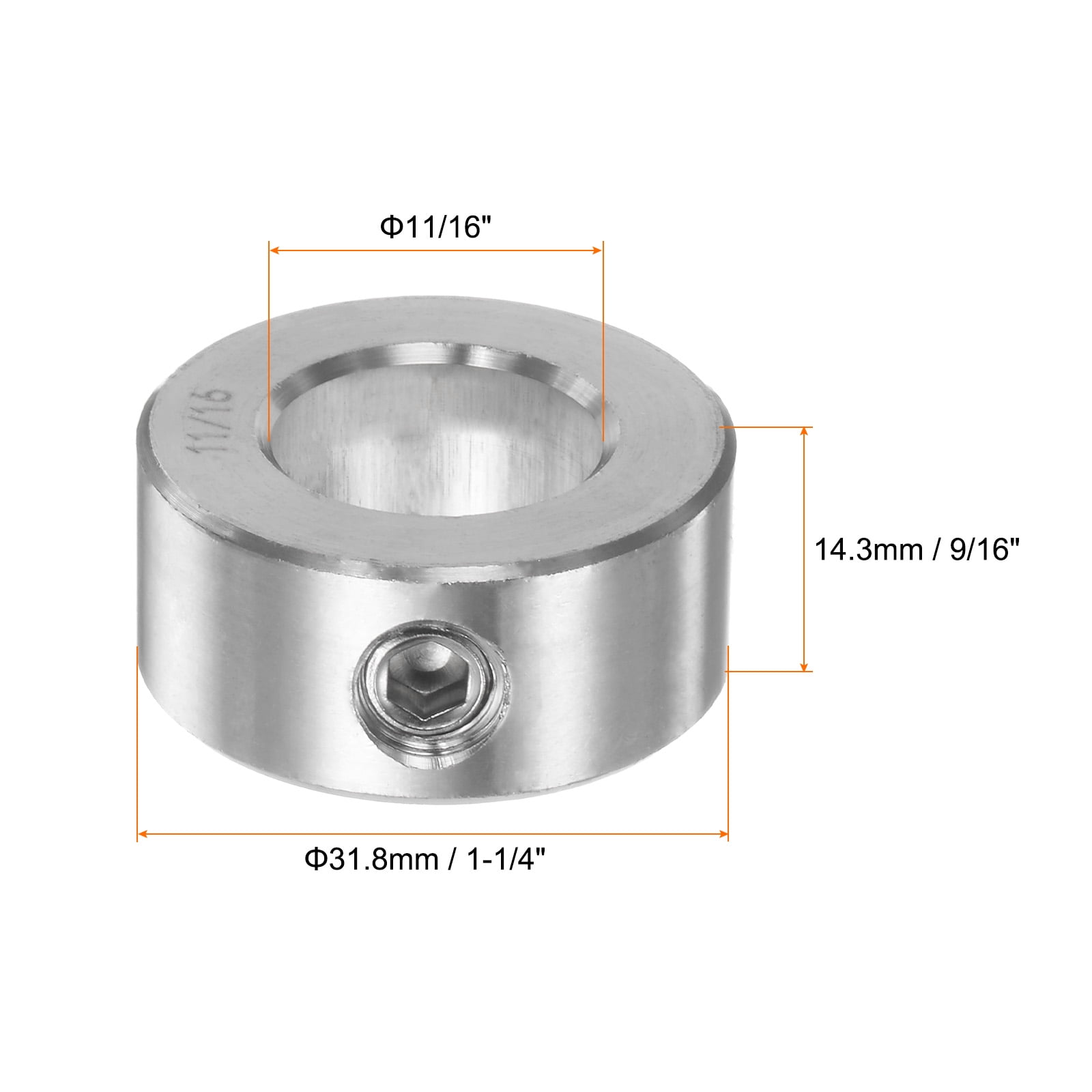 Uxcell 11/16" Bore 304 Stainless Steel Set Screw Shaft Collars, 1-1/4" OD, 9/16" Width 4 Pack