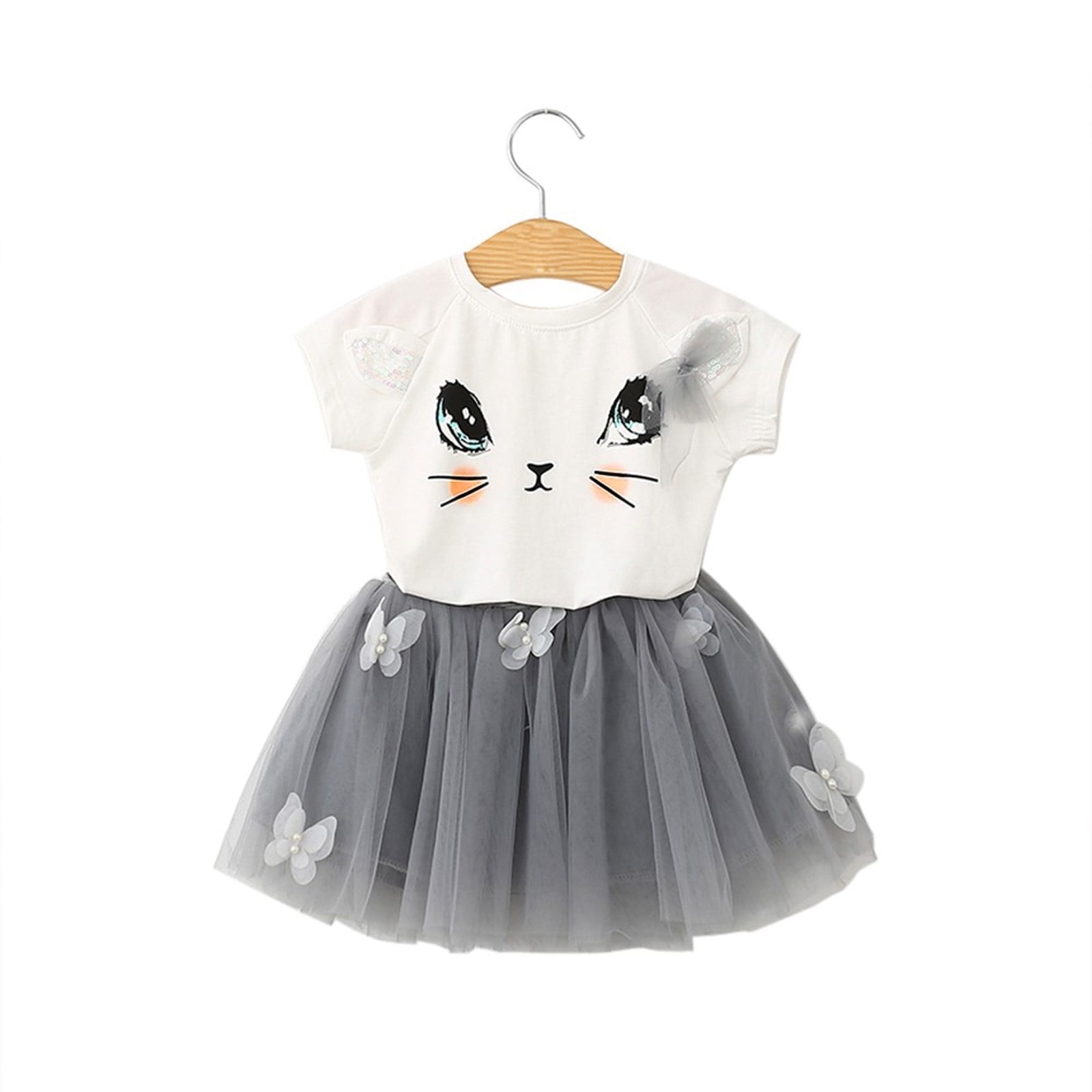 uitvoeren Harnas dorp Kids Girls Cat Pattern Shirt Top Butterfly Tutu Skirt Set Clothing 140  Fragarn - Walmart.com