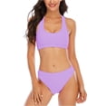 thumbnail image 2 of Two Piece Triangle Bikini Sets for Women Racerback U Neck Bathing Suit with Bikini Bottom Light Purple L, 2 of 5