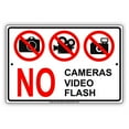 thumbnail image 1 of NO Cameras Video Flash With Graphics Restriction Caution Alert Warning Notice Aluminum Metal Sign 18"x24" Plate, 1 of 1