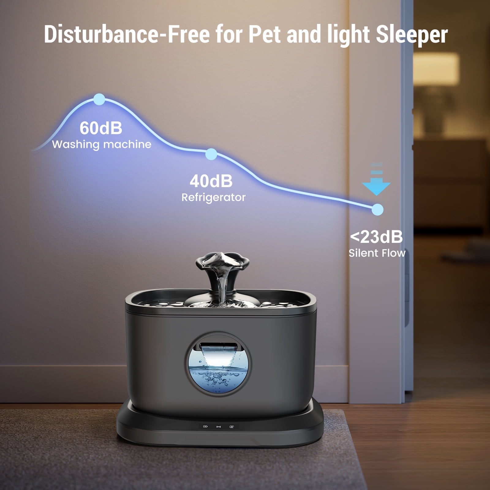 Cat Water Fountain, Radar Sensing Cordless Water Fountains for Cats Indoor, Battery Operated Wireless Pump, Premium Multi-Layer Filter 2.5L/84oz Quiet Automatic Pet Dispenser, Black