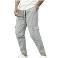 thumbnail image 2 of Handshe Men's Solid Waffle Work Pants, Elastic Drawstring Waist Utility Stretch Cargo Pants for Outdoor Activities and Casual Wear, 2 of 6