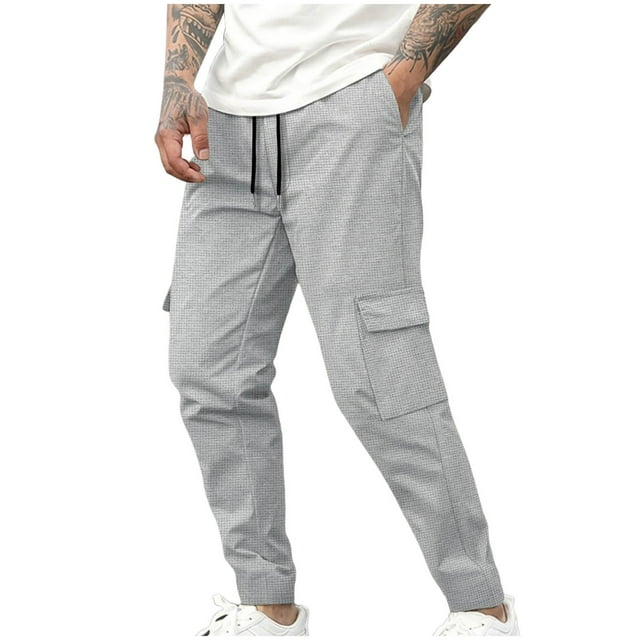 Dagugfen Cargo Pants for Men Elastic Waist Drawstring Tapered Leg Textured Casual Travel Work Pants