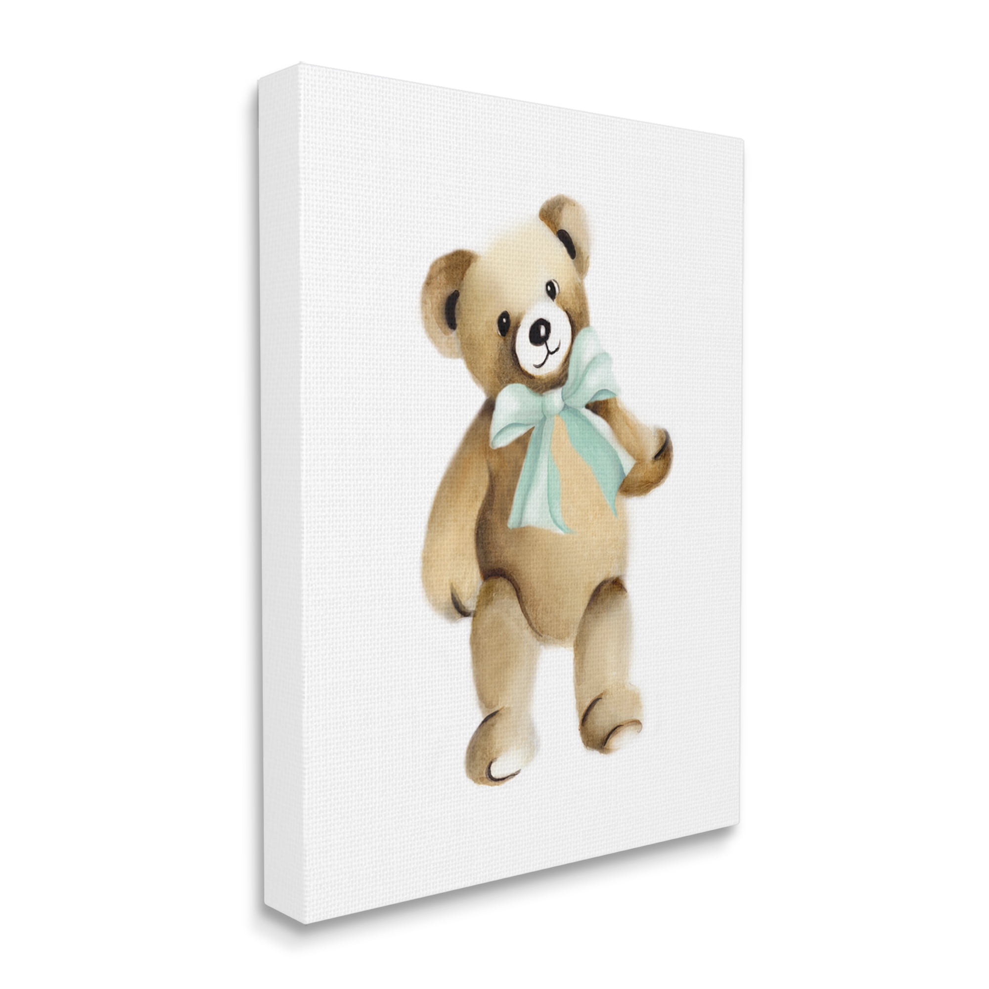 Stupell Industries Teddy Bear Green Bow Kids Nursery Animal Graphic Art Gallery Wrapped Canvas Print Wall Art, Design by Studio Q