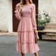 thumbnail image 4 of Vestido Estampado Floral Vestido de una línea para mujer Vestido midi plisado con cuello redondo Vestido largo fluido informal ajustado Kuymtek Rosa L para Mujer, 4 of 6