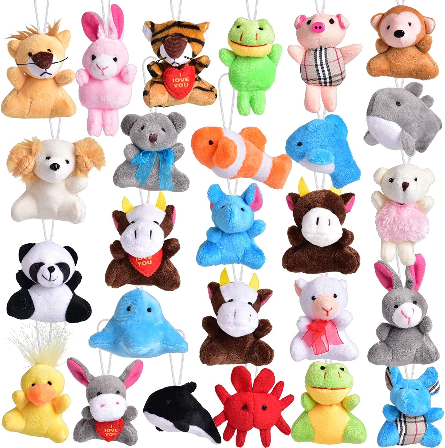 Fun Little Toys 26 Pack Mini Animals Plush Toy Assortment, Cute Stuffed  Animals Keychain Toy for Classroom Prizes, Pinata Stuffers 