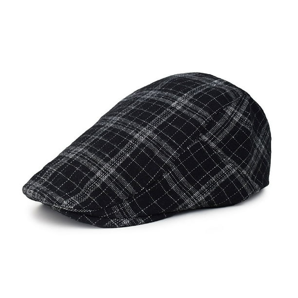 Gorra plana de algodón o mezclilla a cuadros en blanco y negro para hombre