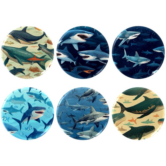 Shark Badges with Pins for Backpacks Parties Ties Hats Corporate Events Personalized Custom Photo Text Logo Button