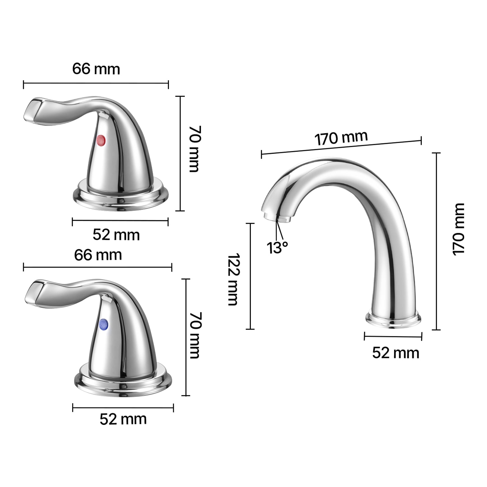 KFFKFF Roman Tub Faucet, 3-Hole Waterfall Bathtub Fixture, Product Dimensions: 6.69 x 2.05 x 9.84 inch / 170 x 52 x 250 mm