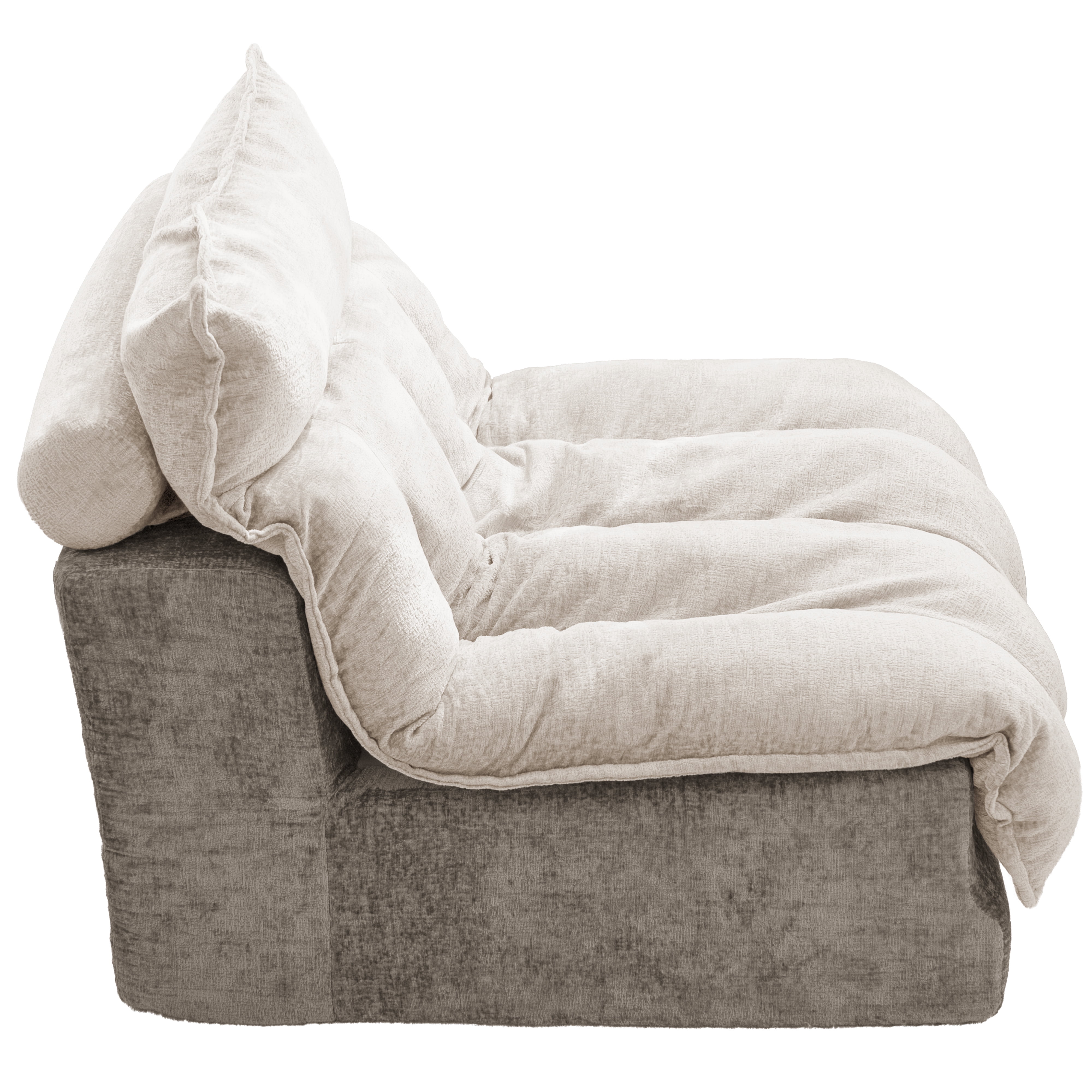Leumius Single Cloud Sofa,Boneless Sofa Chair with Upholstered Seat Cushion,Modern Chenille Chaise Longue Chair for Living Room,Beige
