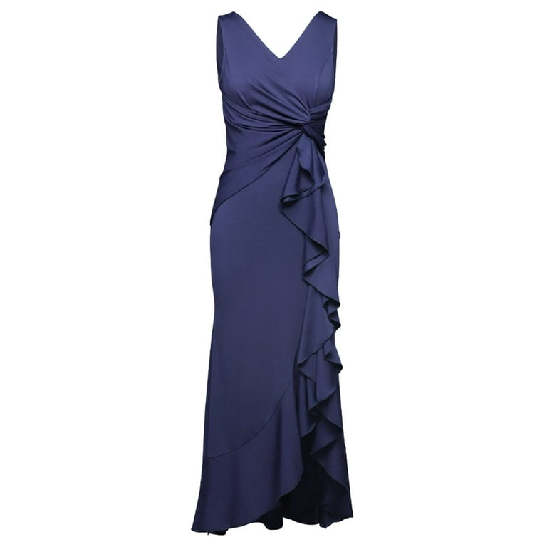 slim fit dress slacks Royal Blue Tulle A-Line Long Prom Dress With Slit,Maxi Dress Formal Pa –  jkprom main image 1